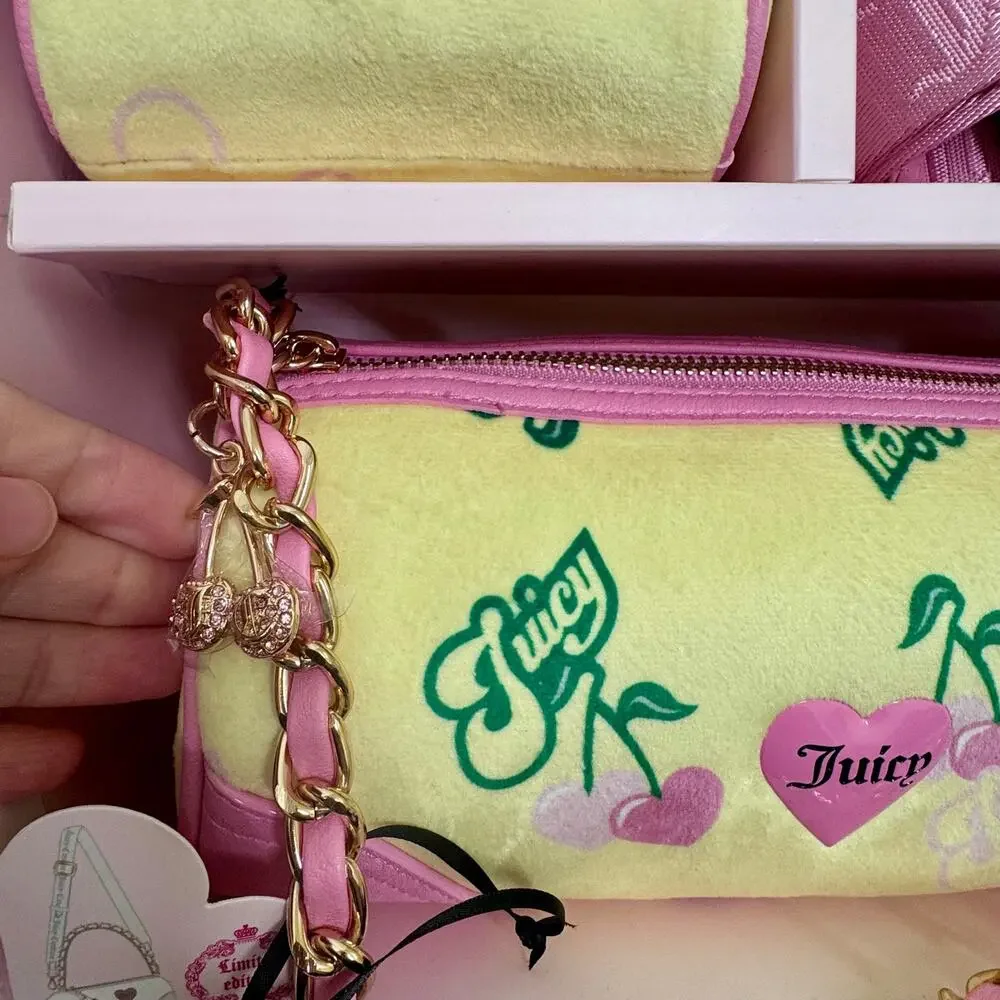 Juicy Couture Heritage Cherry Barrel Bag Gift Set Yellow Charm Mini Crossbody